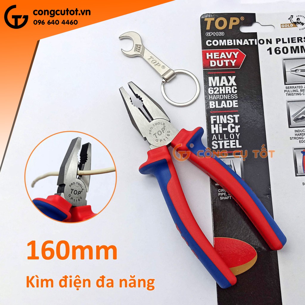 Kìm điện cao cấp TopGold 160mm lưỡi thép giàu Crôm tôi cao tần độ cứng HRC62