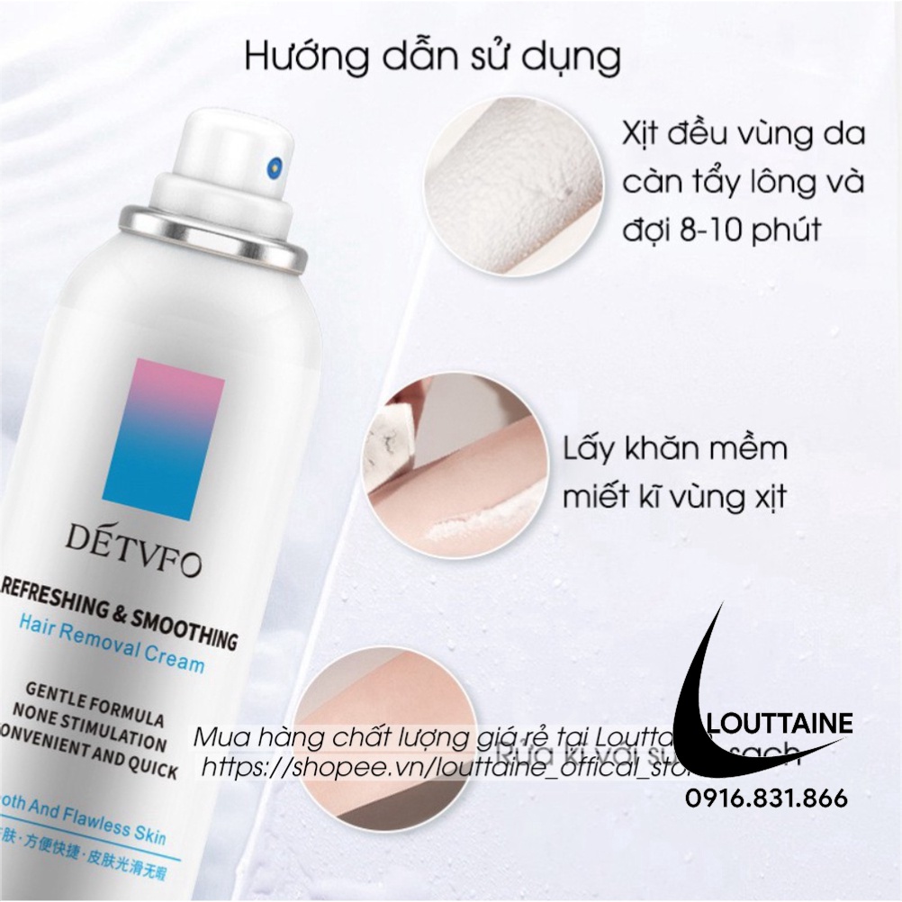 Kem tẩy lông chân DÉTVFO 150ML chai xịt bọt nano tẩy lông nách lông chân tay hiệu quả lành tính không gây đau rát