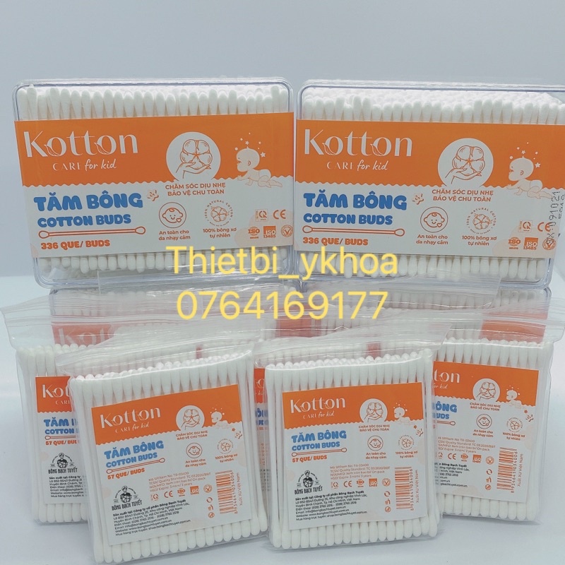 Tăm Bông Kotton Cari For Kid đầu nhỏ HỘP CHỮ NHẬT 336 Que Bông Bạch Tuyết ( Nhãn mới của 330 que Merigo ) - Bông rấy tai