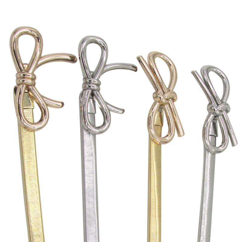 Jettingbuy Phụ Nữ Thắt Lưng Kim Loại Bow Bow Phía Trước Eo Co Giãn Dây Đeo Co Giãn Ôm Sát Thắt Lưng Silver1
