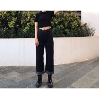 Quần jeans đen ống rống gập gấu ( hàng có sẵn, ảnh thật)