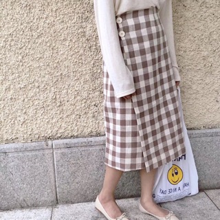 Chân váy kẻ vạt chéo style Hàn Quốc