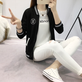Áo Khoác Bomber Nữ Dài Tay Có Dây Kéo Kiểu Hàn Quốc