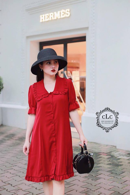 VÁY ĐŨI ĐỎ ĐUÔI CÁ CỔ SEN XINH XẮN