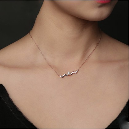 Vòng Cổ Bạc S925 Cao Cấp Thiết Kế Lượn Sóng Đính Hạt Thời Trang DB1572 - Bảo Ngọc Jewelry