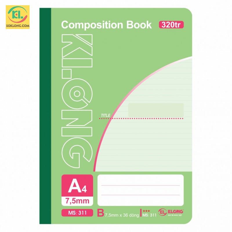 Vở may dán gáy A4 320 trang kẻ ngang MS 311 Compostion Book VPPKLONG, sổ Klong