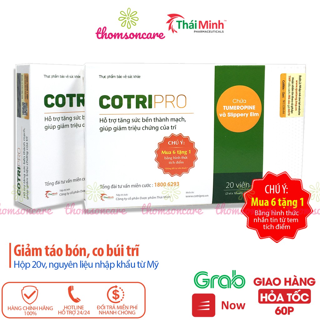 Cotripro Có tem tích điểm Mua 6h tặng 1h - Hộp 20 viên hỗ trợ giảm táo bón, trĩ từ thảo dược