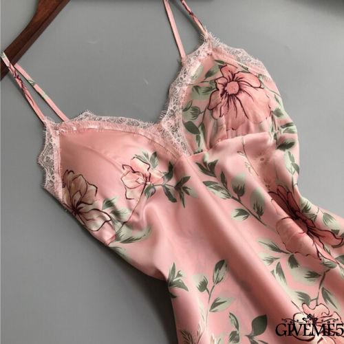 Đầm ngủ hai dây viền ren in hoa gợi cảm cho nữ