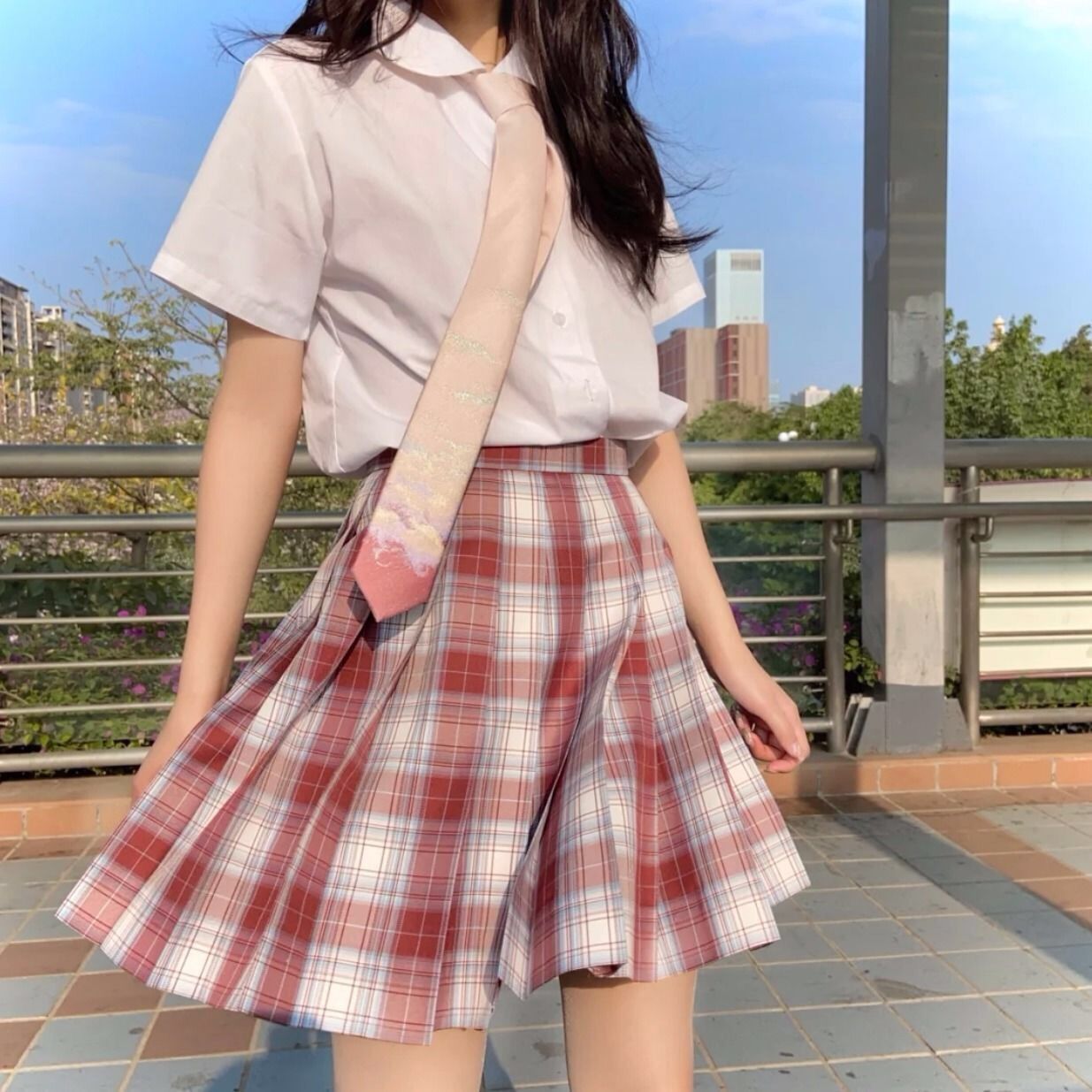 Chân váy họa tiết caro xếp ly thiết kế váy học sinh Nhật Bản dễ thương