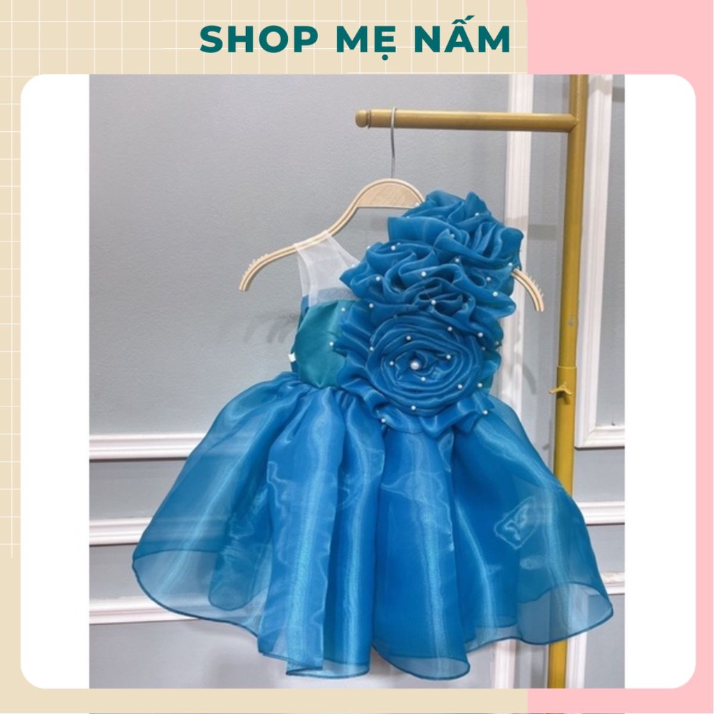 Đầm bé gái lệch vai siêu hoa dáng xòe phồng công chúa voan tơ mềm mại - Shop Mẹ Nấm