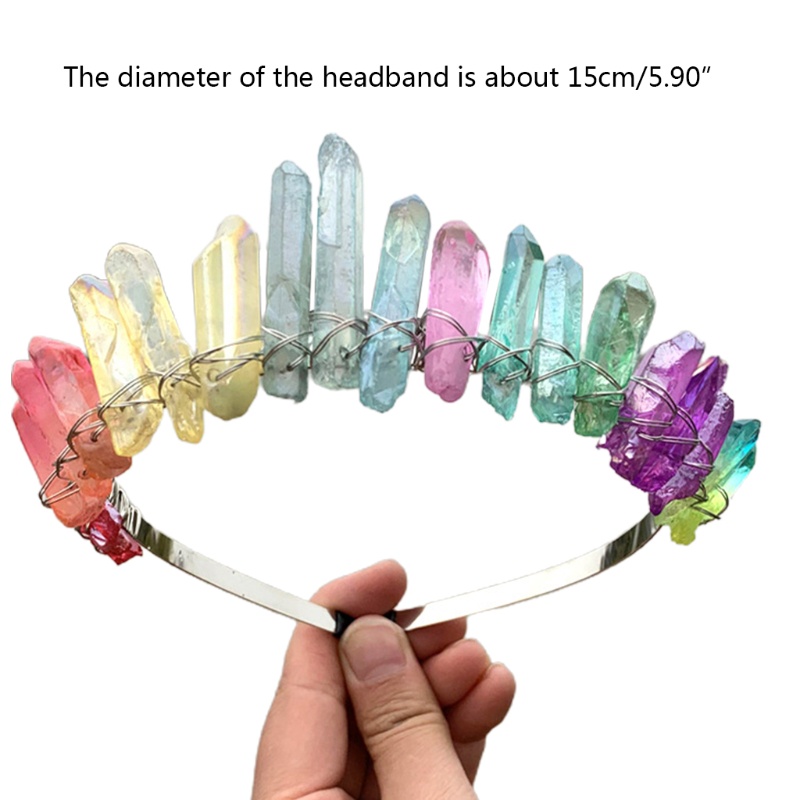 Flgo Băng Đô Cài Tóc Đính Đá Thạch Anh Tự Nhiên Màu Cầu Vồng Phong Cách Boho Cho Đám Cưới