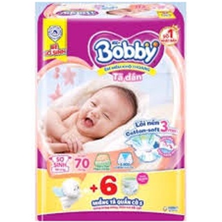 Bỉm/tã dán sơ sinh xs72, miếng lót bobby nb1-108, nb2-60 miếng