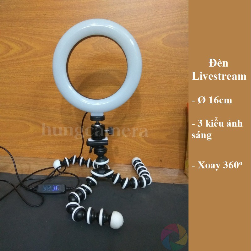 Combo Đèn Livestream Ø 16cm + chân tripod hỗ trợ ánh sáng chụp ảnh, makeup