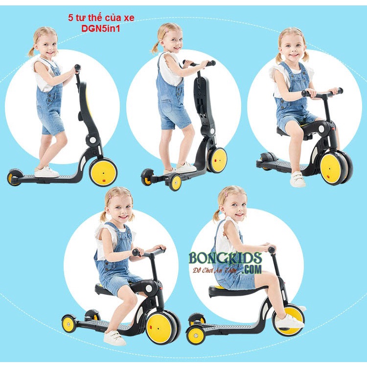 Xe chòi chân kiêm Scooter, đạp 3 bánh 5 in 1 Unibaby DGN5-2 cho bé 2-8 tuổi, nhiều màu