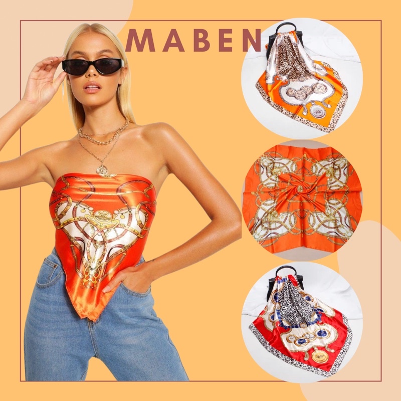Khăn turban lụa vuông bandana làm áo yếm - Maben