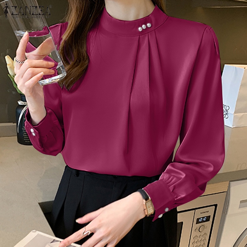 Áo sơ mi Zanzea dài tay cổ đứng cài nút thời trang thích hợp cho nữ