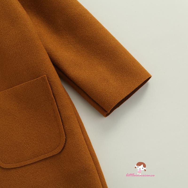 Áo khoác cardigan tay dài màu trơn có túi trước thời trang thu đông cho bé gái