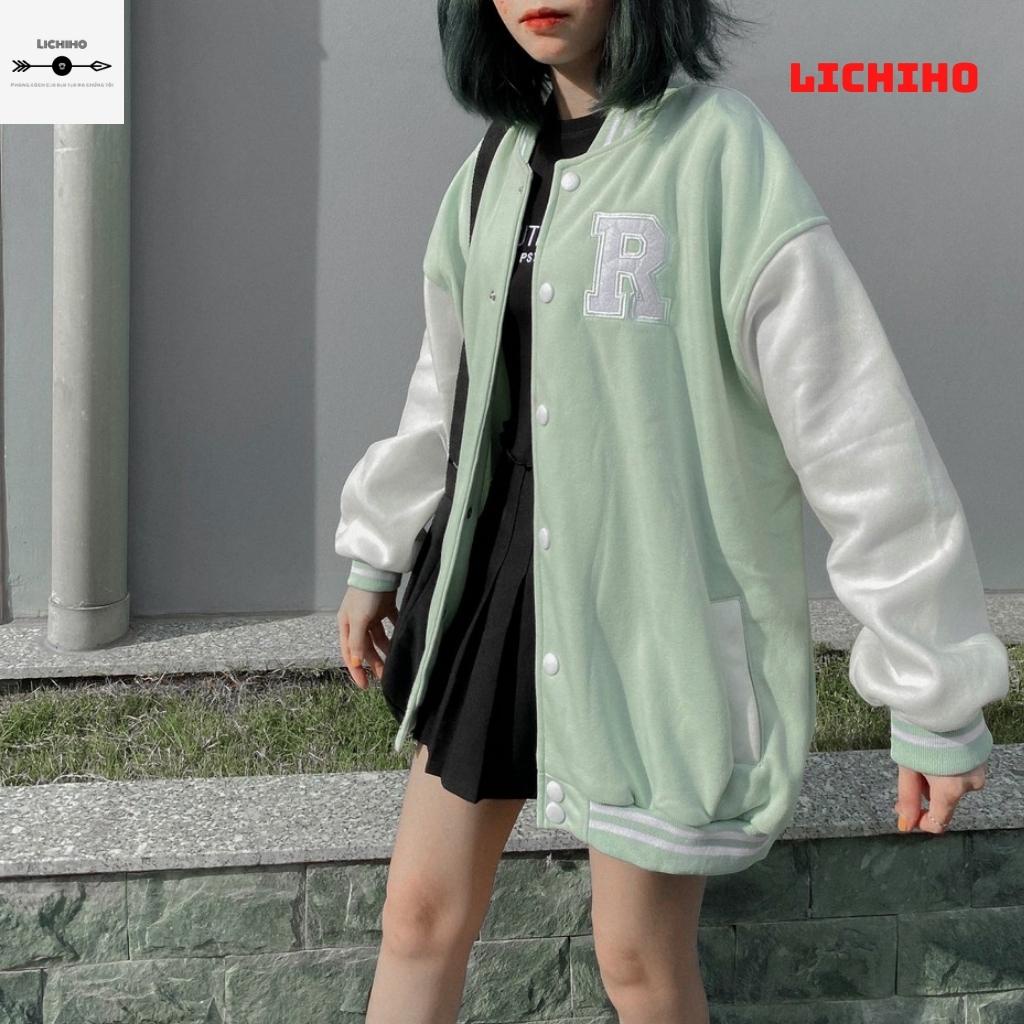 Áo khoác bomber unisex form rộng R AKN02 LICHIHO jacket nit nam nữ hottrend style giá rẻ chất lượng