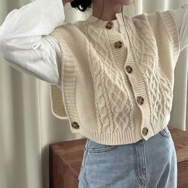 Áo Sweater Dệt Kim Không Tay Dáng Rộng Phong Cách Thời Trang Retro Mùa Thu Hàng Mới 57931