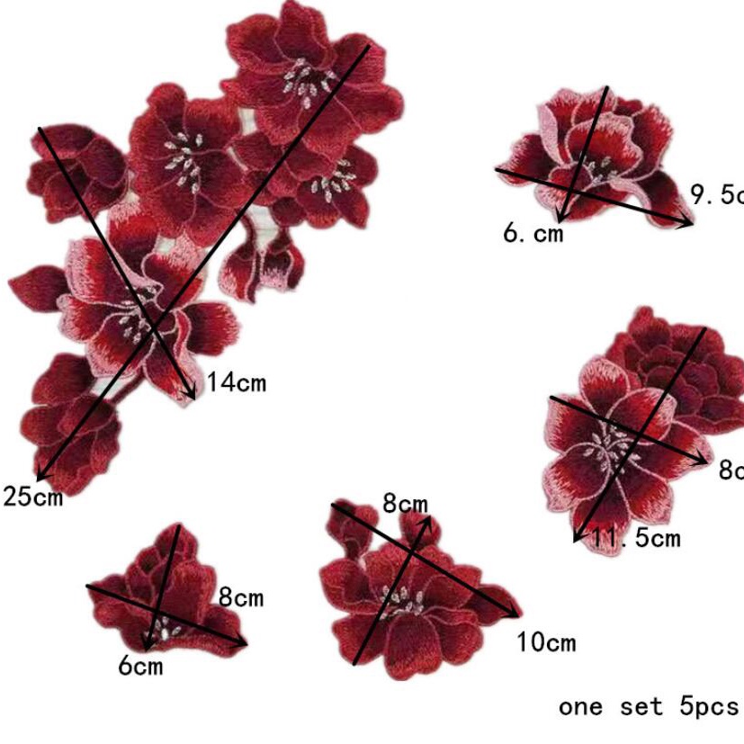 Bộ 5 Sticker Ủi Thêu Hình Bông Hoa