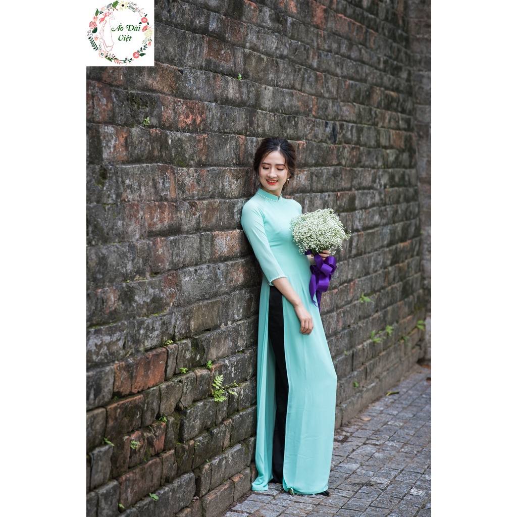 Áo Dài Truyền Thống, Màu Xanh Ngọc, Lụa Chiffon Cao Cấp, Không Nhăn, Không Xù