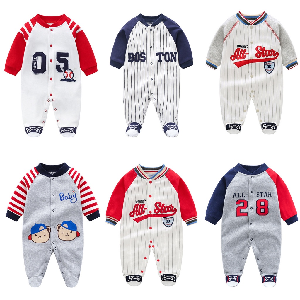 Áo Liền Quần Tay Dài Bằng Cotton Cho Bé Trai 0-18 Tháng Tuổi