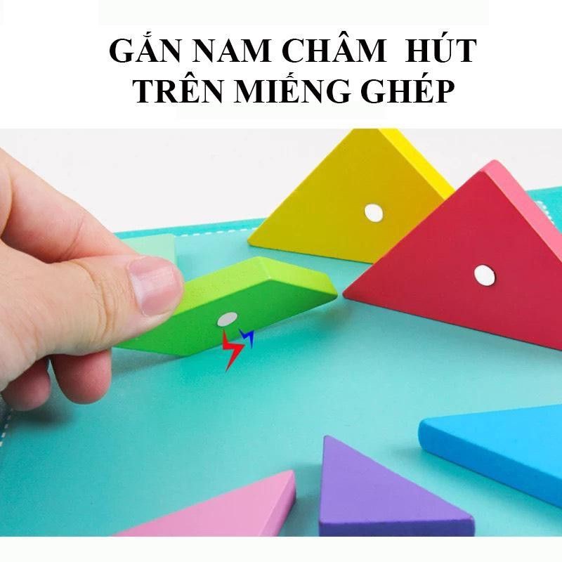 Đồ chơi xếp hình gỗ Tangram 7 mảnh nam châm cho bé phát triển tư duy Bkid21