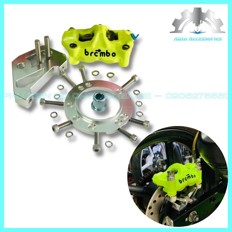 Heo Dầu Sau BRCMBE 4PISTON Heo Tai Xanh Kèm Pát CNC &amp; Thớt Lòng gắn xe Winner Ex135 Ex150 Sirius Raider Satria Sonic