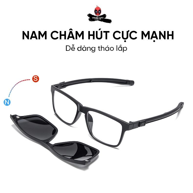 Gọng kính cận 5in1 thể thao nam châm cố định kèm 5 tròng kính râm di động chống tia UV cao cấp KTT01 Wanna Hang