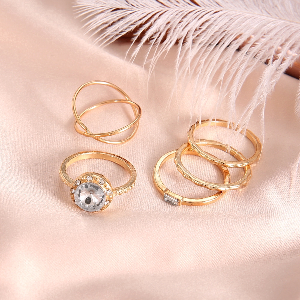 Set 5 Nhẫn Hợp Kim Mạ Vàng Đính Đá Phong Cách Cổ Điển Cho Nữ