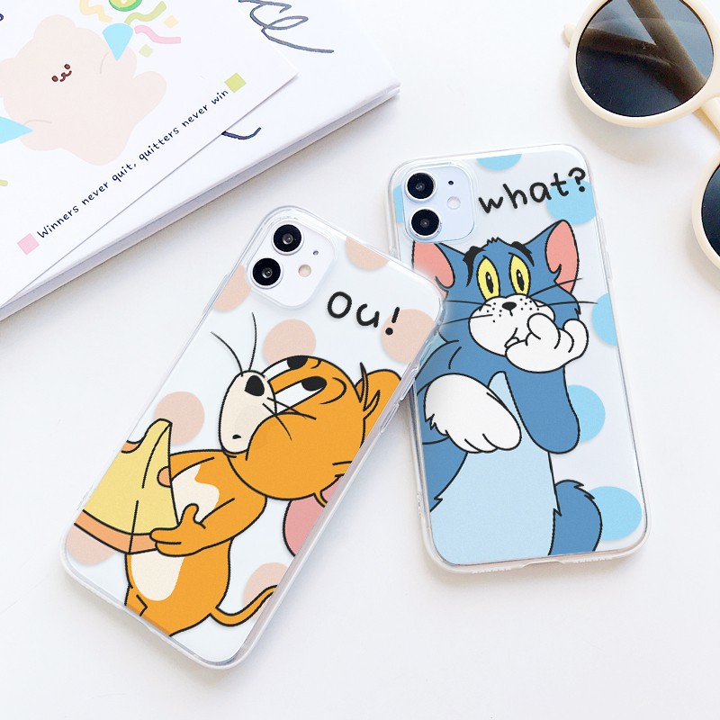 Ốp trong suốt in hình mèo tom and jerry ou what cho IPhone 11/11Pro/11pro Max X XR XS XS MAX /6 7 8 Plus SE t08