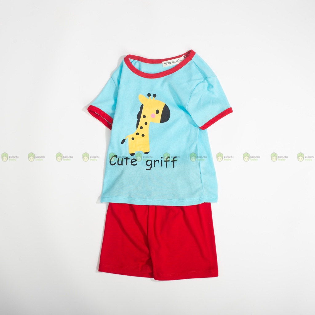 Đồ Bộ Bé Gái, Bé Trai Minky Mom Vải Cotton Bozip Cute Griff, Bộ Cộc Tay Mặc Nhà Cho Bé MKM2216