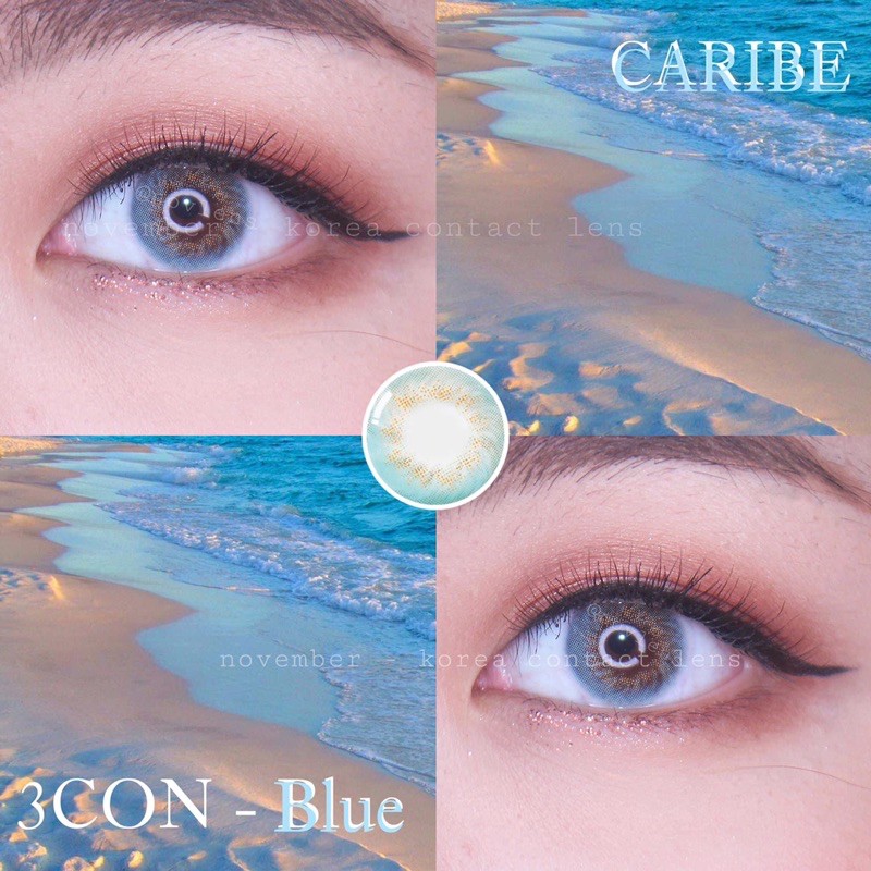 Kính áp tròng màu xanh biển vân xoáy Caribe Blue Hàn Quốc