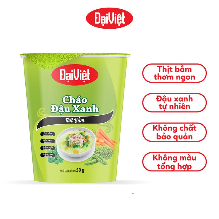 (Combo 5 ly) - Cháo Đậu Xanh Đại Việt Thịt Bằm - Ăn Liền - Ly 50gr