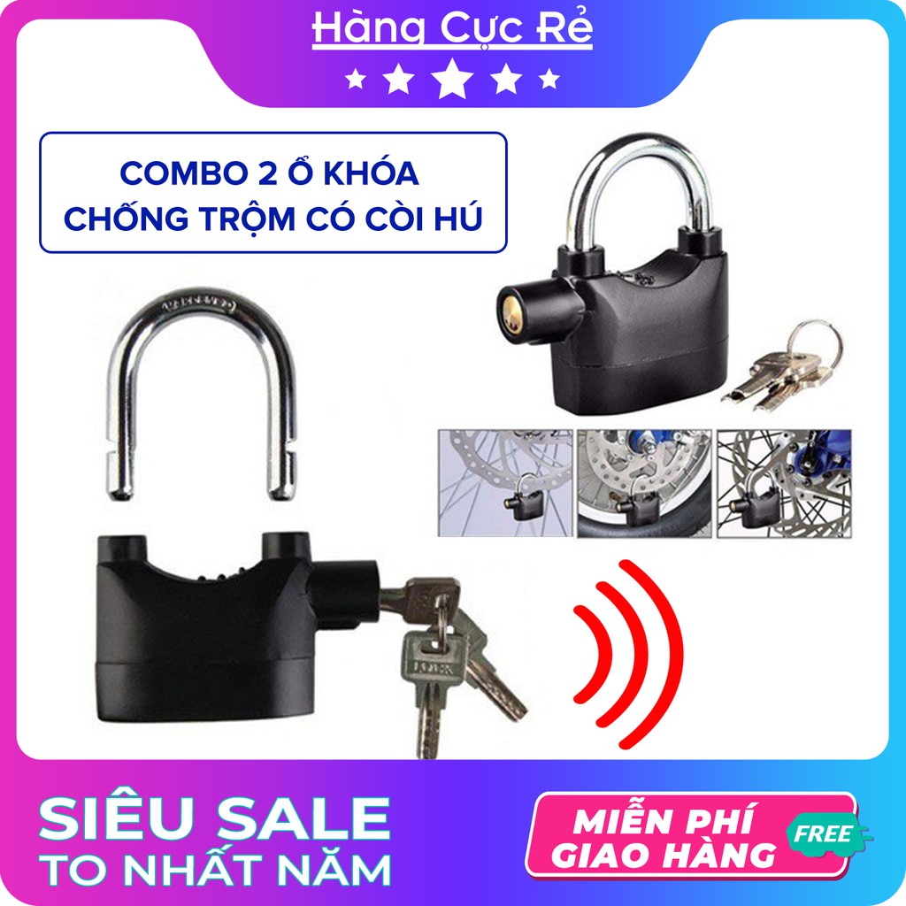 Combo 2 Ổ khóa chống trộm thông minh có còi hú Freeship Khóa Alarm clock cao cấp - Bảo hành 1 đổi 1 - Shop Hàng Cực Rẻ