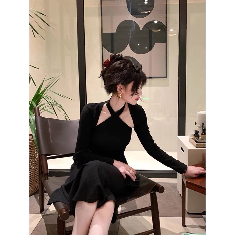 Đầm yếm đắp chéo tay liền và tay rời kèm đai ( sẵn be S M )