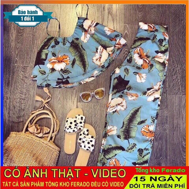 [ xả kho ] HS Set quần dài+áo 2 dây hoa to