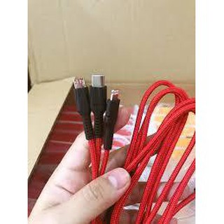 Cáp 3 đầu Hoco U31 Dây Dù Dài 1,2 Mét   Lightning - Micro USB - Type C .