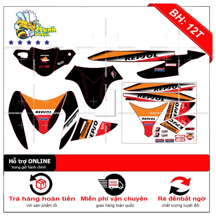 Ten rời xe click 110 repsol dán xe đen