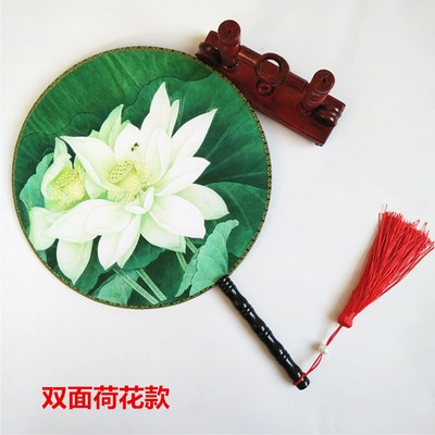 Quạt tròn cổ phong dây tuyến quạt cầm tay hoa sen phong cách Trung Quốc cổ trang nhiều mẫu