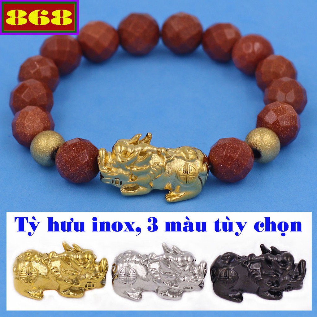 Vòng chuỗi đá kim sa cắt giác 10 ly tỳ hưu inox VTKSGTHVHB10 - Hợp mệnh Kim, mệnh Thổ