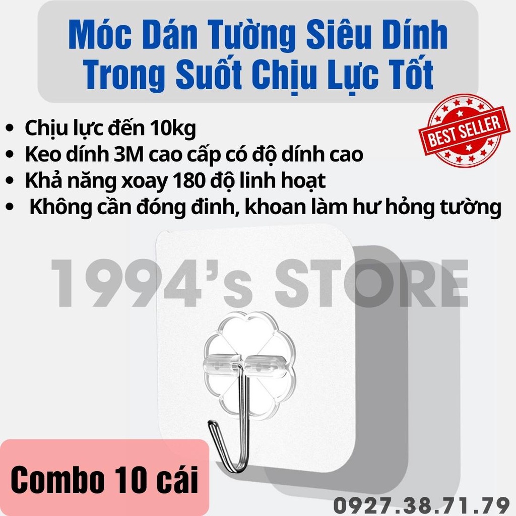 [SẴN] COMBO 10 cái Móc Dán Tường Siêu Dính Trong Suốt Chịu Lực Tốt Treo Tường Chắc Chắn - Móc Treo Đồ Đa Năng