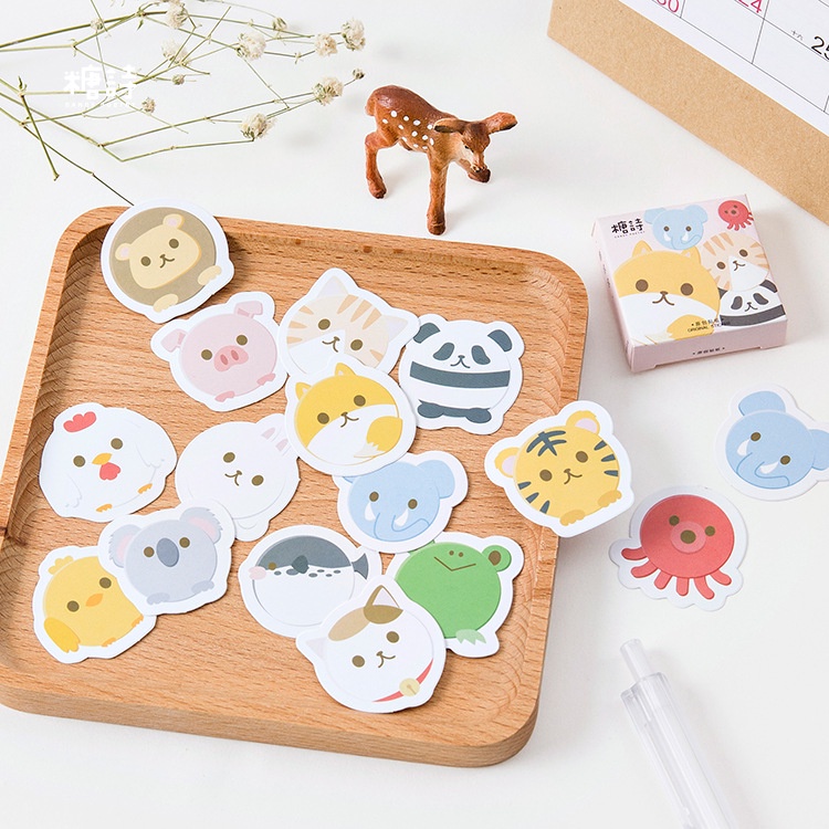 Hộp 45 sticker hình dán động vật, cún mèo dễ thương