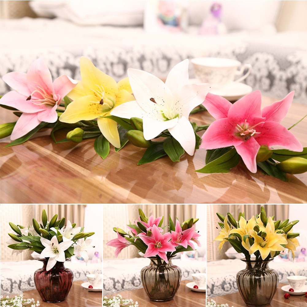 3 hoa lily giả để trang trí