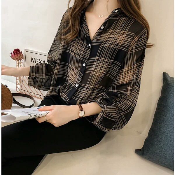 Áo sơ mi caro thời trang công sở phong cách Hàn Quốc