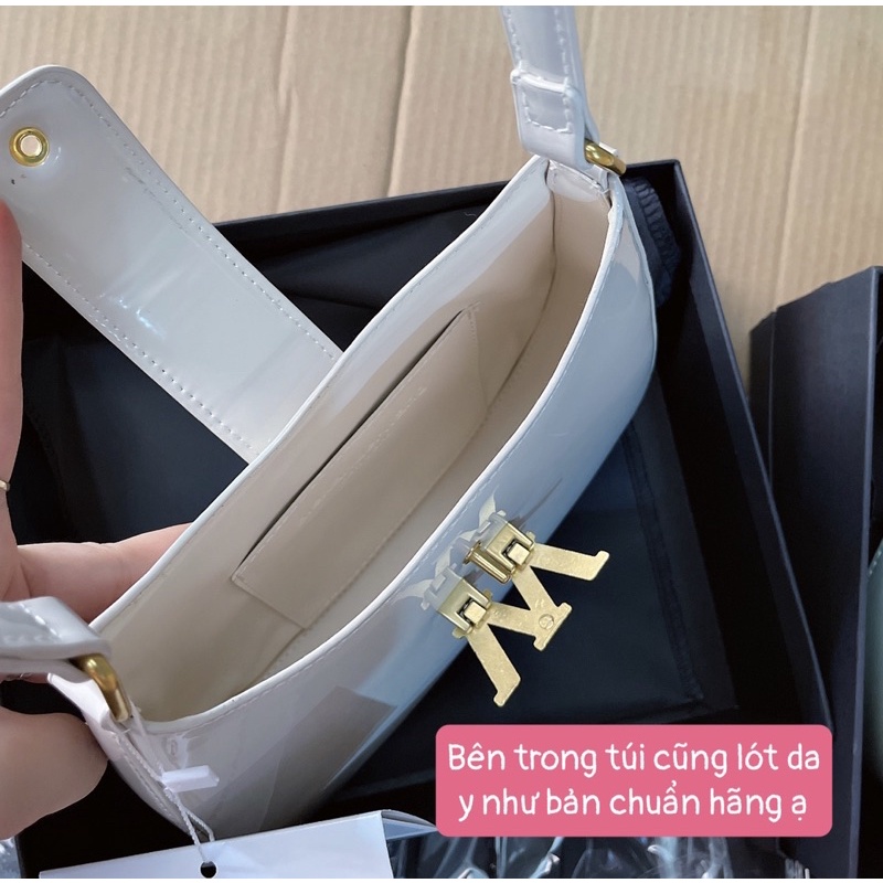 Túi wang chữ W da bóng size 21 kèm dây đeo chéo full hộp đầy đủ
