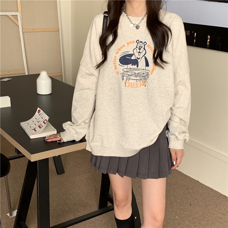 Áo Sweater Tay Dài In Họa Tiết Xinh Xắn Kiểu Hàn Quốc Cho Nữ | BigBuy360 - bigbuy360.vn