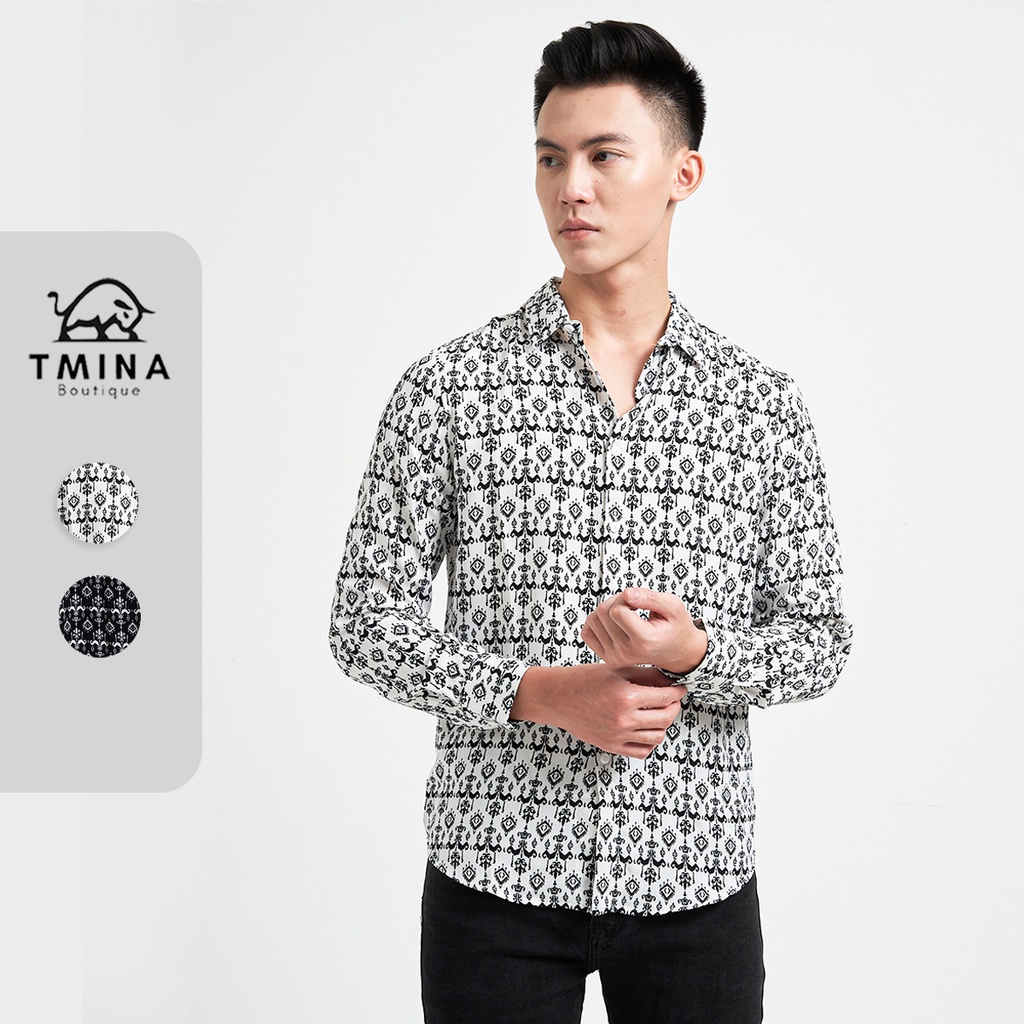 Áo sơ mi nam lụa dài tay TMINA thiết kế họa tiết trẻ trung hiện đại SM10