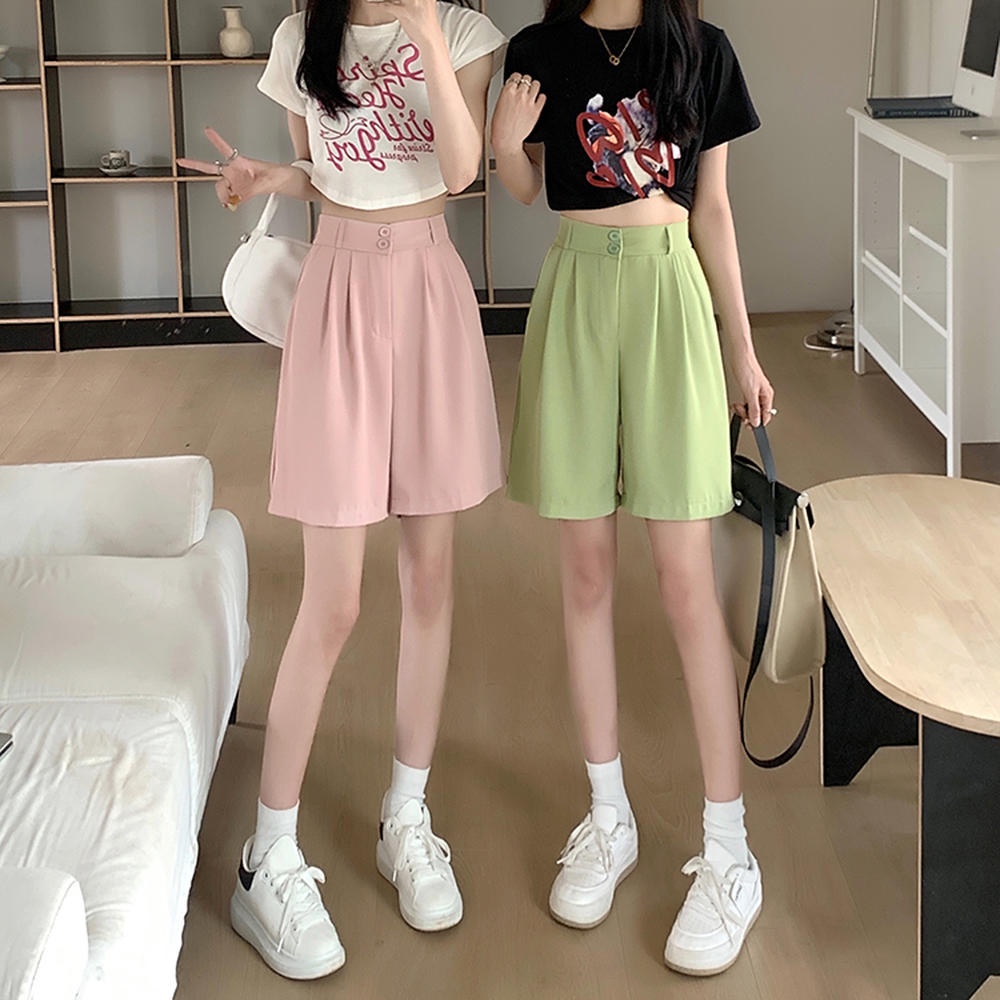 Quần short Peppermint 50562 lưng cao ống rộng co giãn phong cách thời trang mùa hè mới