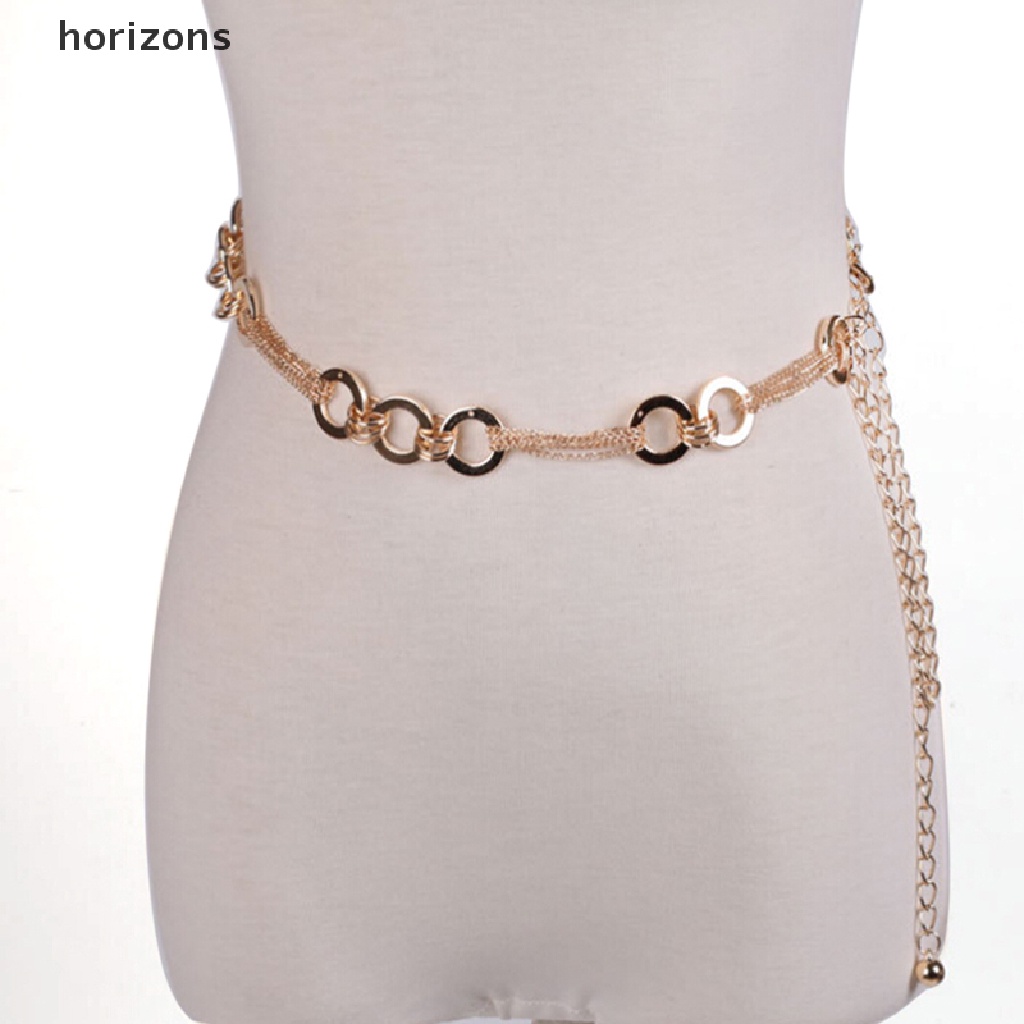 [horizons] Thắt Lưng Dây Xích Bằng Kim Loại Đính Pha Lê Vàng Cho Nữ
